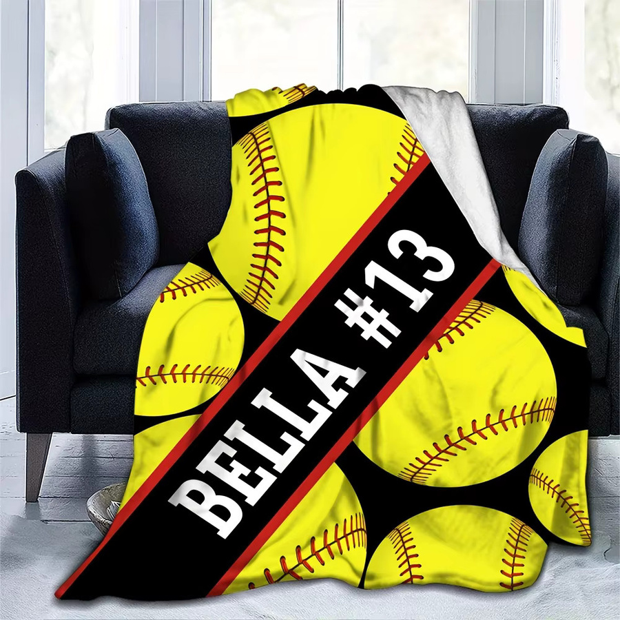 Personalisierte Flanelldecke mit Namen im Baseball- und Softball-Design, weiche Sofadecke für Herbst und Winter, Mehrfarbig - Bild 4