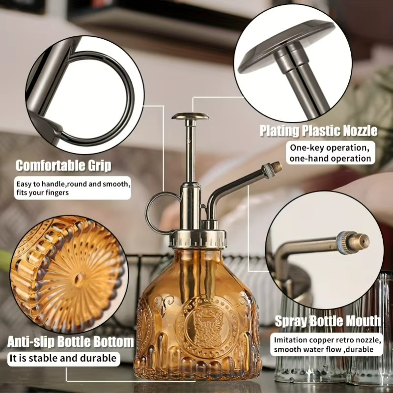 Glas-Sprühflasche für Zimmerpflanzen im Vintage-Design mit Bronze-Kunststoff-Pumpe - Bild 2