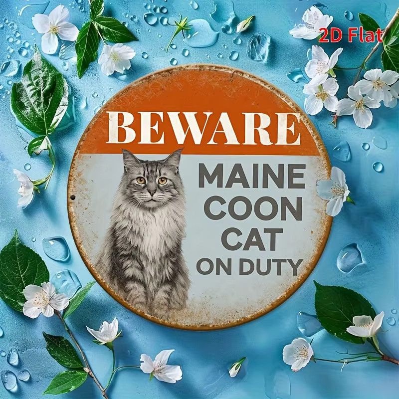 Potdemiel Wanddekoration Metallschild BEWARE MAIN ECOON CAT ON DUTY Vintage, B/H: 20 x 20 cm, Mehrfarbig - Bild 2