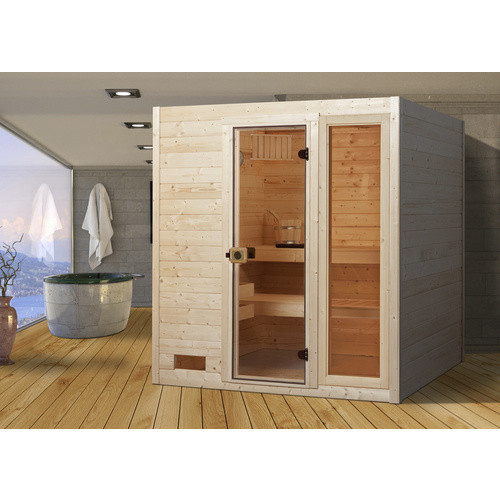 WEKA Massivholzsauna Valida 3 aus Fichtenholz mit Glastür in Beige, B/T/H: 189 x 189 x 203,5 cm - Bild 3