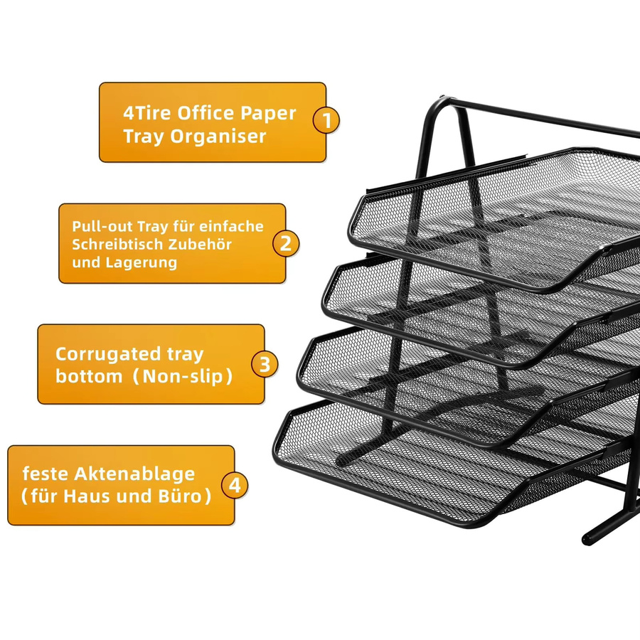 Schreibtisch-Organizer aus Metall in Schwarz mit 4 Ebenen zur Dokumenten- und Aktenaufbewahrung - Bild 5