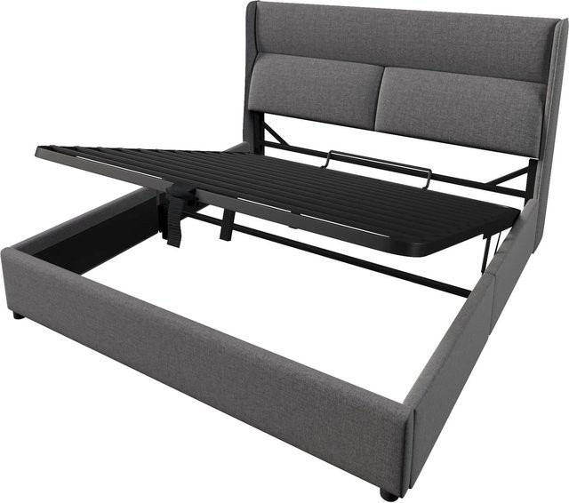 okwish Polsterbett mit hydraulischem Stauraum und Matratze, Grau, B/T/H: 140 x 200 x 145 cm - Bild 1