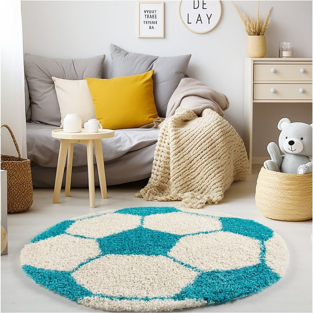 Kinderteppich Kadima Design MATREI mit Fußball-Motiv, Türkis, Durchmesser: 120 cm - Bild 1