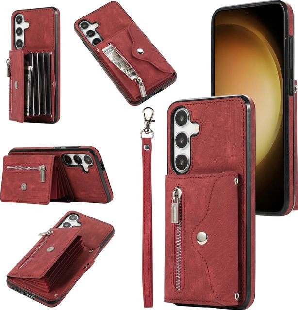 HQBBRO Ledertasche Solt Wallet Umhängekartentasche für Samsung Galaxy S24 Ultra S23 S22 S21 FE A14 A15 A24 A25 A34 A52 A54 A72 in Braun oder Rot - Bild 1