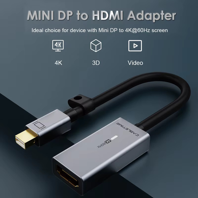 CABLETIME Mini DisplayPort zu HDMI Adapter in Grau für 4K@60Hz Datenübertragung und Synchronisation - Bild 2