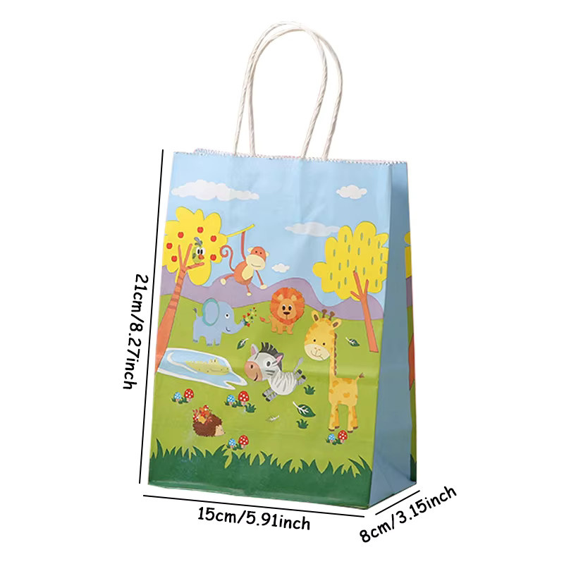 7er Set Cartoon Dschungel Tiere Papier Tragetaschen für Kindergeburtstage und Party Gastgeschenke - Bild 2
