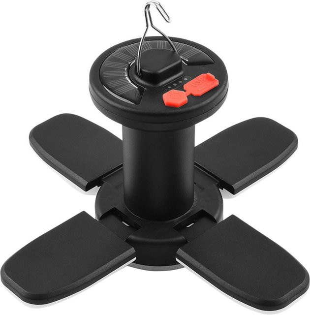 TOMTOP JMS Solar Camping LED Licht mit USB Ausgang, faltbare 4-Blatt Hängelampe für Outdoor und Zelt, schwarz - Bild 1