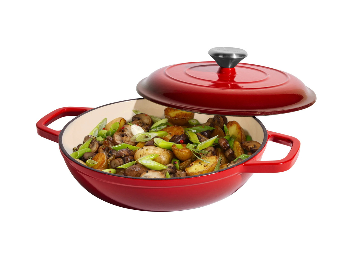 SILVERCREST Premium-Gusseisenservierpfanne aus emailliertem Gusseisen, Rot, Durchmesser: 25 cm - Bild 4