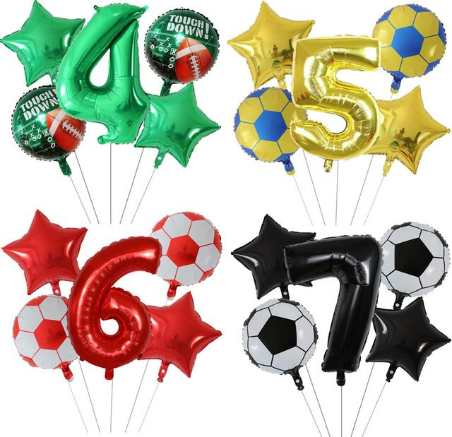 5er Set Fußball Folienballons und Zahlenballons für Kindergeburtstage in Grün, Durchmesser: 81,28 cm - Bild 1