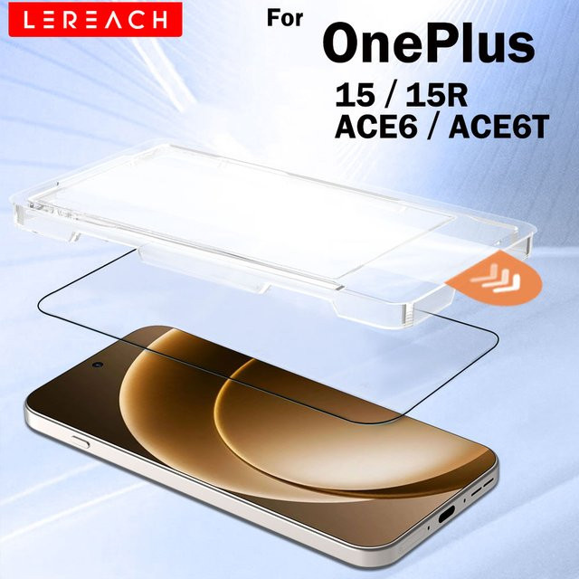 Lereach Displayschutzfolie aus gehärtetem Glas für OnePlus 15, OnePlus 15R, Ace 6 und Ace 6T, transparent, mit Auto-Align und staubfreier Positionierungsbox - Bild 1