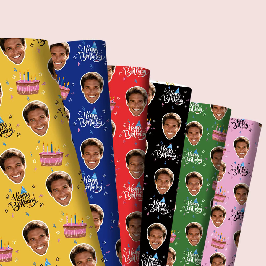 Joy-enlife Personalisierte Geburtstag Geschenkverpackung mit Foto Motiv, Buntes Geschenkpapier für Party Dekoration, 3 oder 6 Stück - Bild 1