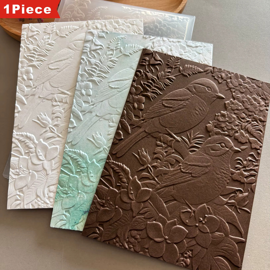 3D-geprägter Ordner Zwei Vögel und Blumen aus weißem Kunststoff für Scrapbooking und Bastelarbeiten - Bild 3