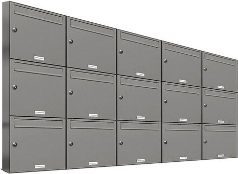 AL Briefkasten für 15 Parteien, Aufputzmontage, grau, B/H/T: 153,231 x 102,6 x 11,6 cm - Bild 1