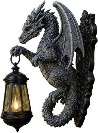 HonorBond Solar Drachen Wandleuchte aus Harz und Metall in Grau, Gotische Gartenlaterne mit LED und Dämmerungssensor für Außenbereich