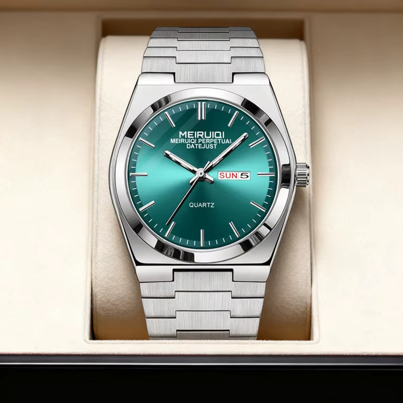 MEIRUIQI Armbanduhr Edelstahl, Blau, Silber, Quarz, Herren - Bild 3
