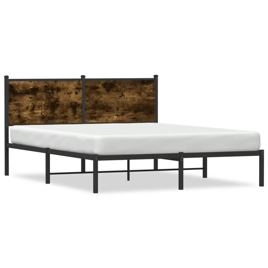 vidaXL Metallbett in Räuchereiche ohne Matratze, Farbe: Braun, B/T/H: 140 x 200 cm - Bild 2