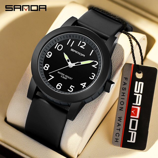 Sanda Armbanduhr, Quarz, Kunststoff, Silikon, Schwarz, Herren - Bild 1