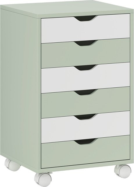 HOMCOM Rollcontainer für den Schreibtisch mit 6 Schubladen und Druckerablage, mobiler Aktenschrank mit Rollen und geräuschlosen Führungsschienen, Grün und Weiß - Bild 1