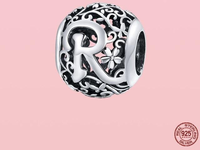 Anhänger 925 Sterling Silber, Runde Form, A bis Z Brief Charms, Perle, Unisex - Bild 1