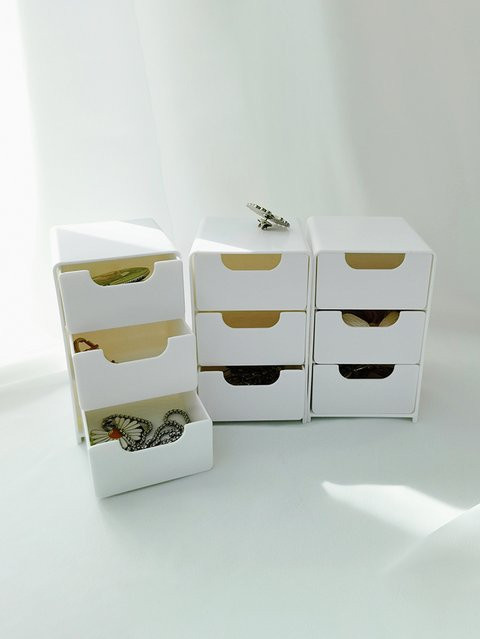 Mini-Desktop-Aufbewahrungsbox in Schubladen-Optik für Nagelwerkzeuge und Schmuck, 3-lagig, Weiß, B/T/H: 13,0 x 7,8 x 0 cm - Bild 1