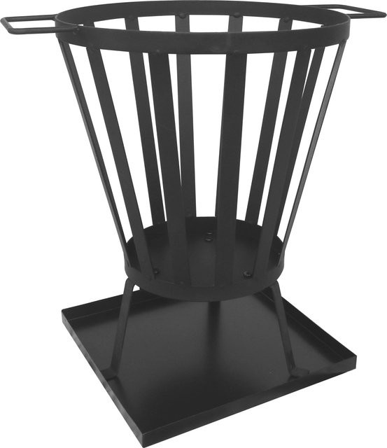 Feuerkorb aus Metall mit Bodenschale und Aschefänger in Schwarz, B/T/H: 44 x 43 x 33 cm - Bild 1