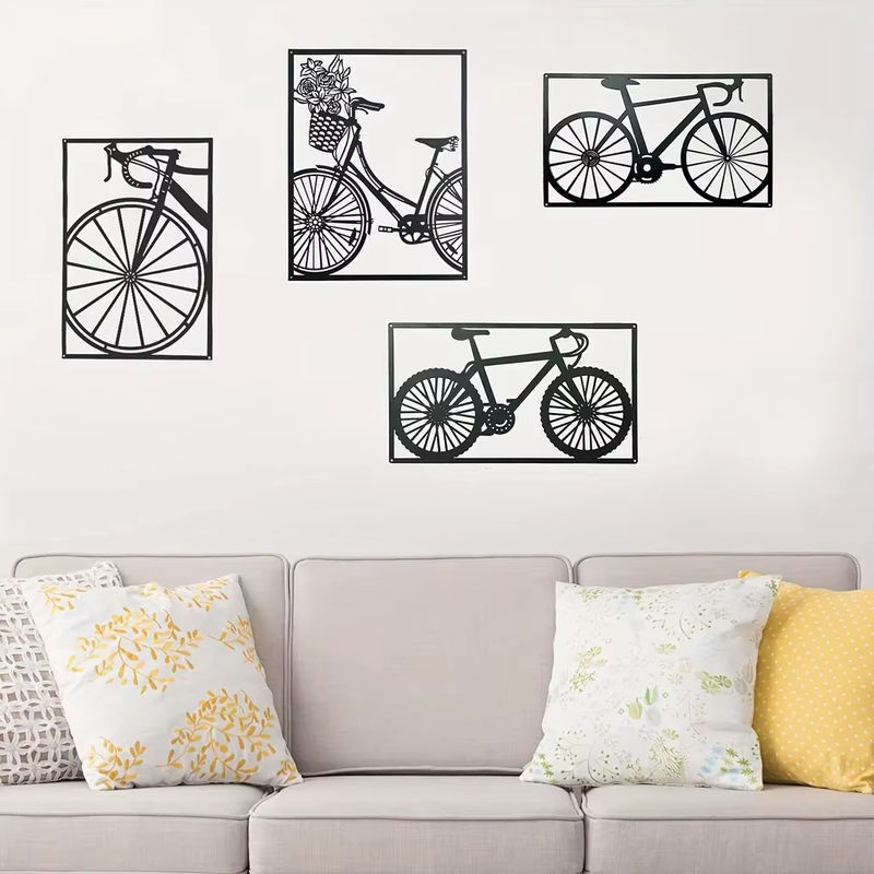 Hello young Wanddekoration aus Metall mit Fahrrad und Blumen in Schwarz, minimalistisches Schmiedeeisen-Kunstwerk für Wohnzimmer, Schlafzimmer und Esszimmer - Bild 3