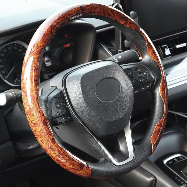 XUKEY Lenkradabdeckung in Mahagoni Holzmaserung für BMW 1 3 5 Serie E81 E87 E90 E91 E93 F10 X1 X3 X5 F48 E83, Farbe: Braun, Durchmesser: 38 cm - Bild 1