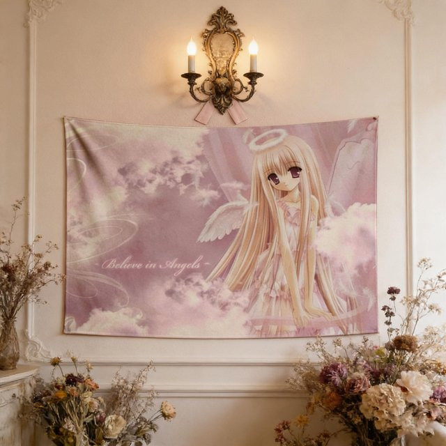 JMG Household Supplies Anime Wandteppich Engel Illustration in Rosa, Kawaii Ästhetik Wandkunst für dein Schlafzimmer oder Wohnheim, Breite: 60 cm, Höhe: 90 cm - Bild 1