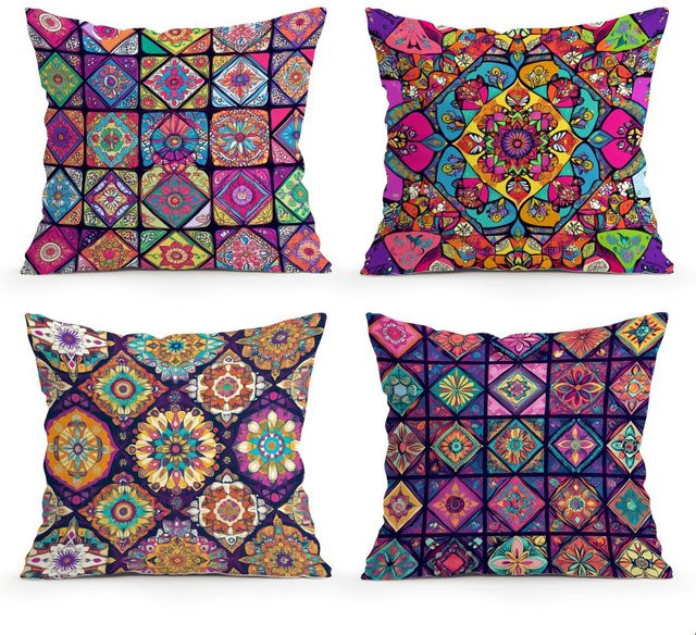 JMG Clothing Dekokissen Kissenbezug mit Karomuster und Mandala Patchwork in Multicolour, B/H: 50 x 50 cm - Bild 1