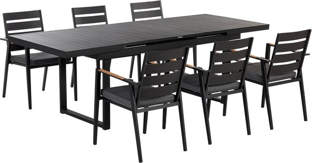 Beliani Gartentisch Set VALCANETTO/TAVIANO in Schwarz und Grau mit hellem Holzfarbton, B/T/H: 240 x 90 x 86 cm - Bild 1