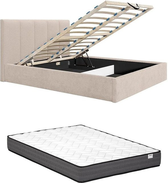 Vente-unique Bett Kilaclo mit Bettkasten in Beige, Breite: 213 cm, Tiefe: 213 cm, Höhe: 106 cm - Bild 1