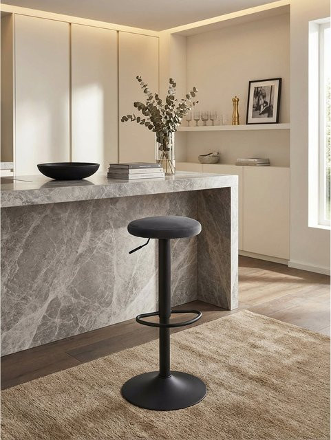 KADIMA DESIGN Barhocker aus Samt mit Metallgestell, Grau, B/T/H: 40 x 40 x 79 cm - Bild 1