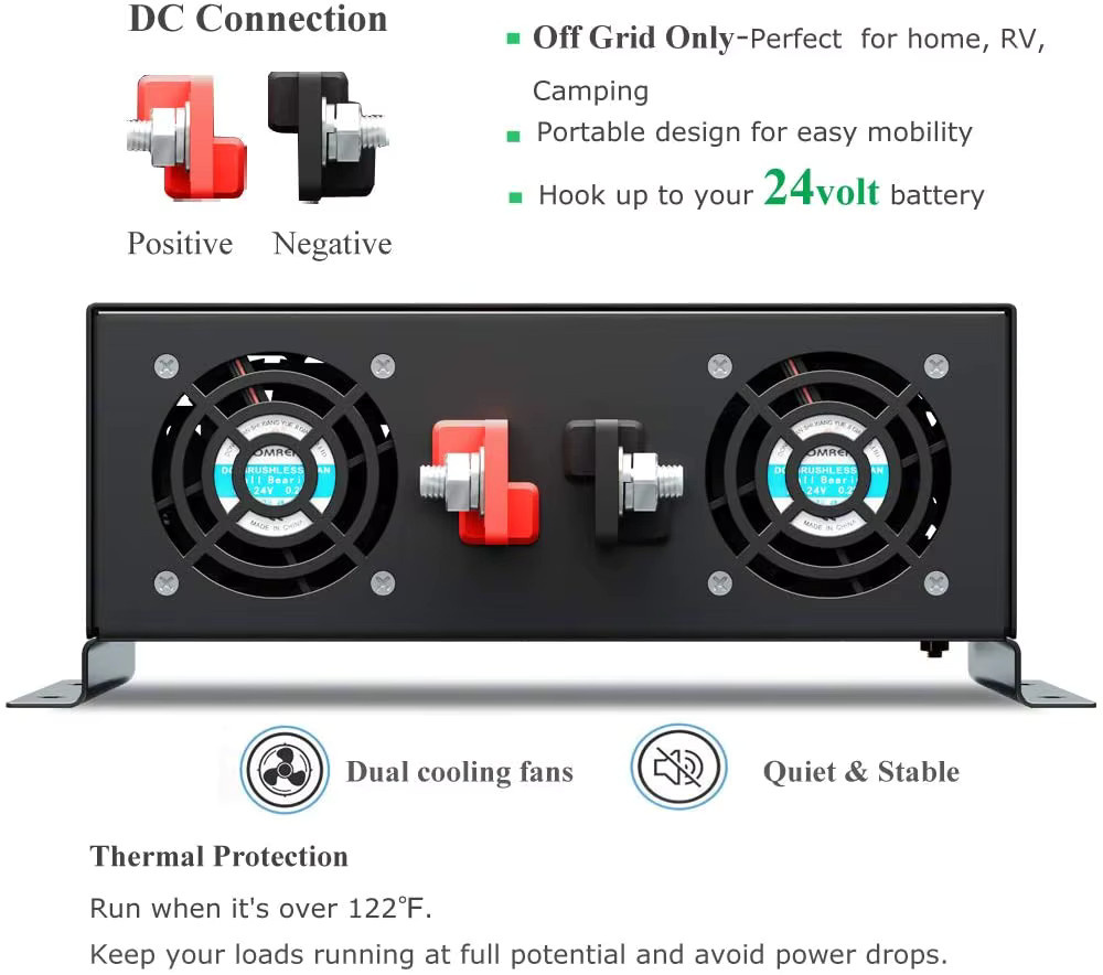 WZRELB Reiner Sinus-Wechselrichter 3000 W in Schwarz für Solarpanels und Stromgeneratoren zur Spannungswandlung von DC auf AC (12 V/24 V/36 V/48 V/72 V/96 V/110 V auf 120 V/230 V/240 V) - Bild 4