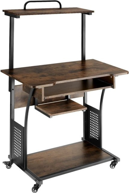 tectake Schreibtisch im Industrial Style mit 3 Ebenen, einhängbarer Ablage und Tastaturauszug, Farbe Braun, B/T/H: 80 x 65,5 x 130,5 cm - Bild 2
