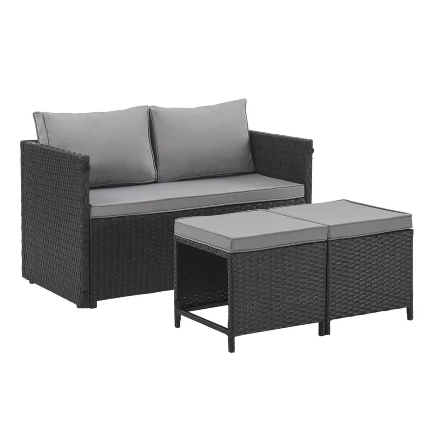 Svita Athina Sitzgruppe Outdoor Gartenmöbel Set aus Polyrattan in Schwarz - Bild 2