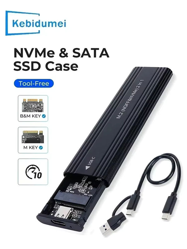 Kebidu NVME M.2 SSD externes Gehäuse aus Aluminium mit USB-C 10 Gbit/s für M/M+B Key, Farbe: Schwarz - Bild 6