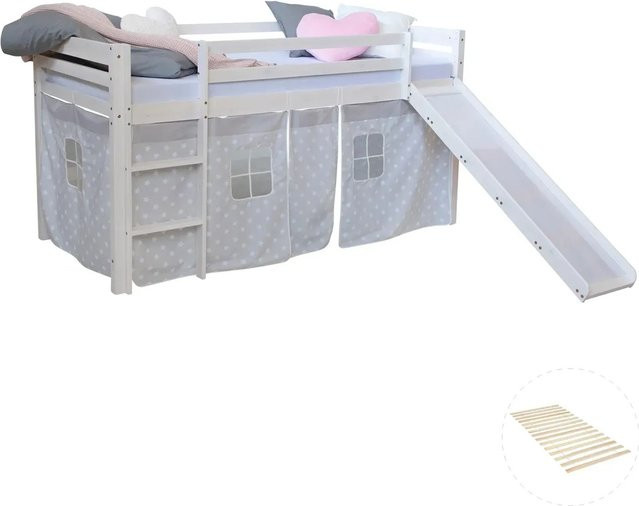 Homestyle4u Hochbett für Kinder aus Kiefernholz mit Lattenrost und Rutsche, Weiß, B/T/H: 90 x 200 x 207,5 cm - Bild 1