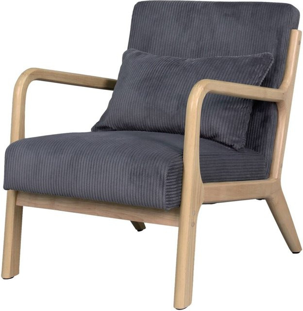 Sessel NOHR byLIVING in Grau und Natur mit Cordbezug und Massivholzrahmen, B/H/T: 65,2 x 80,6 x 76 cm - Bild 1