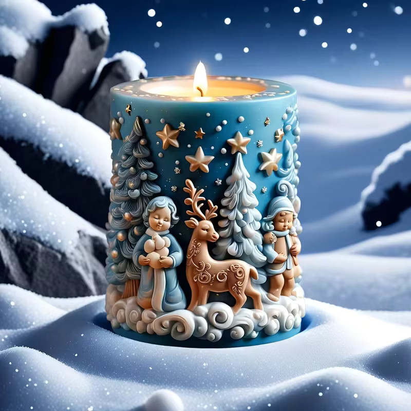 Silikonformen für Weihnachtsdekoration zur Herstellung von Duftkerzen in Form von Schneeflocken, Rentieren und Weihnachtsmännern, Blau - Bild 2