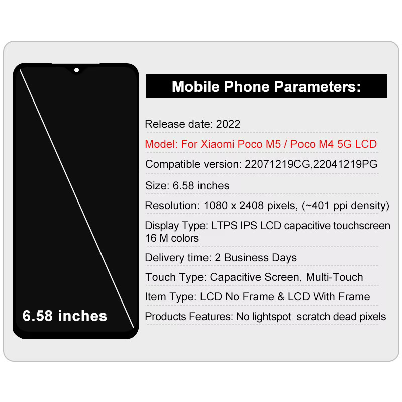 OEM LCD Touchscreen Digitizer Ersatzdisplay für Xiaomi Poco M5 und Poco M4 5G in Schwarz - Bild 2