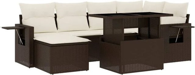 vidaXL 7-tlg Garten-Sofagarnitur aus Poly Rattan mit Kissen in Braun und Cremeweiß - Bild 1