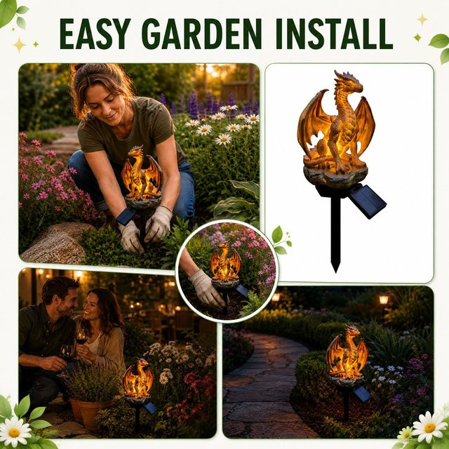 Solarbetriebene Drachen-Gartenleuchte als dekorative Outdoor-Skulptur für Garten, Rasen und Hof - Bild 1