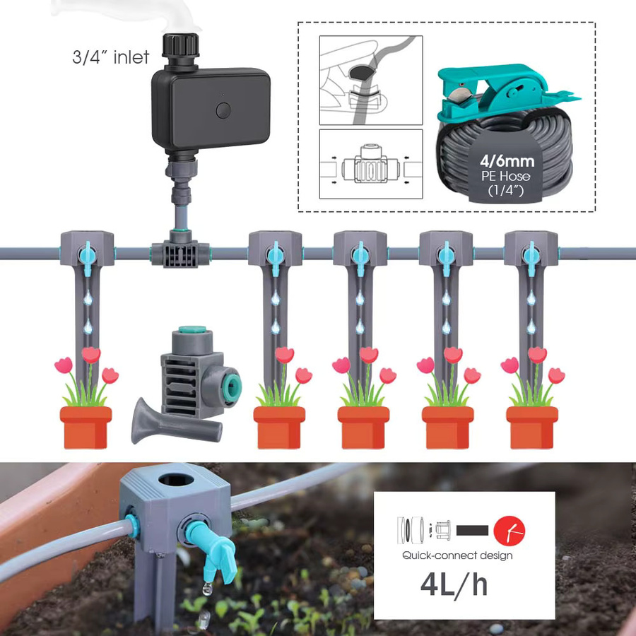 RBCFHI Smartes Tropfbewässerungssystem für 5-80 Pflanzen mit USB, Zigbee, App- und Sprachsteuerung, 4L/h Durchflussrate - Bild 3