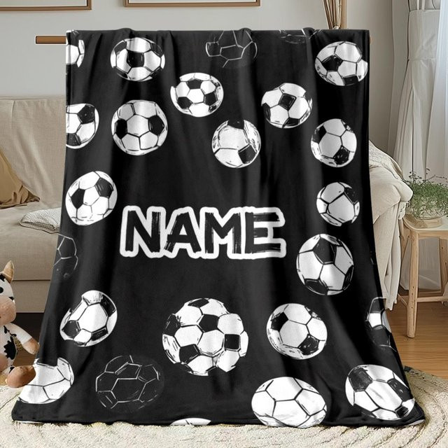 Personalisierte Stom Fußball Fleece-Wohndecke für Kinder und Sportfans von JMG Household Supplies, Farbe: Schwarz, Breite: 70 cm, Höhe: 100 cm - Bild 1