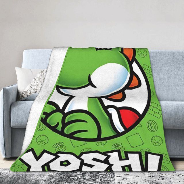 Super Mario Yoshi Flanell-Plüschdecke in Grün für Kinder und Erwachsene - Bild 1