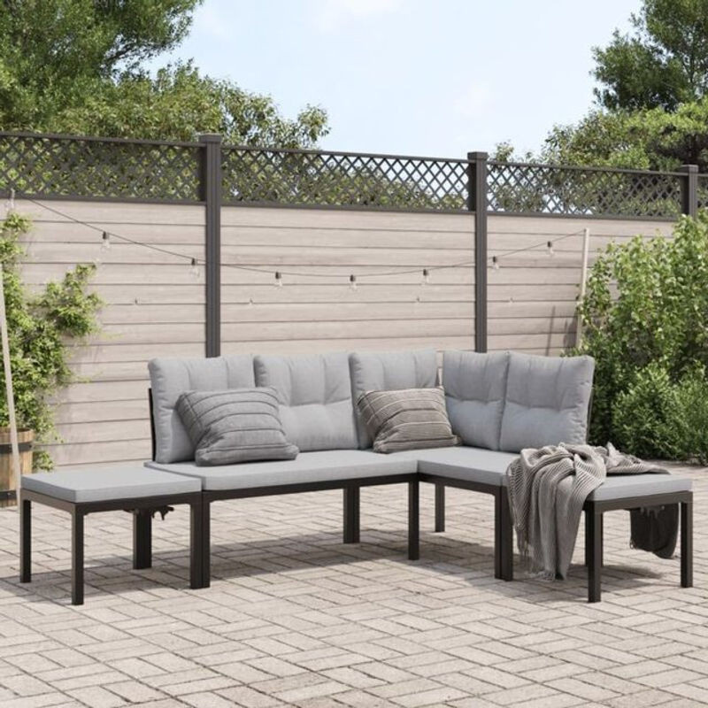 4-teilige moderne Garten-Sofagarnitur aus Metall mit Kissen in Schwarz und Grau von vidaxl - Bild 1