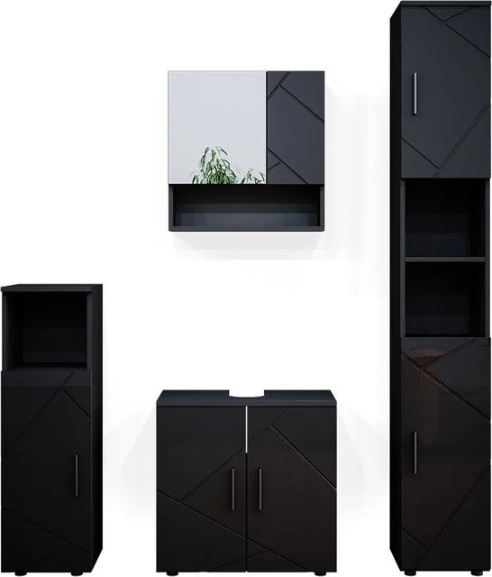 Vicco Badmöbel Set Irma in Anthrazit Hochglanz bestehend aus Spiegelschrank, Hochschrank, Midischrank und Unterschrank - Bild 2