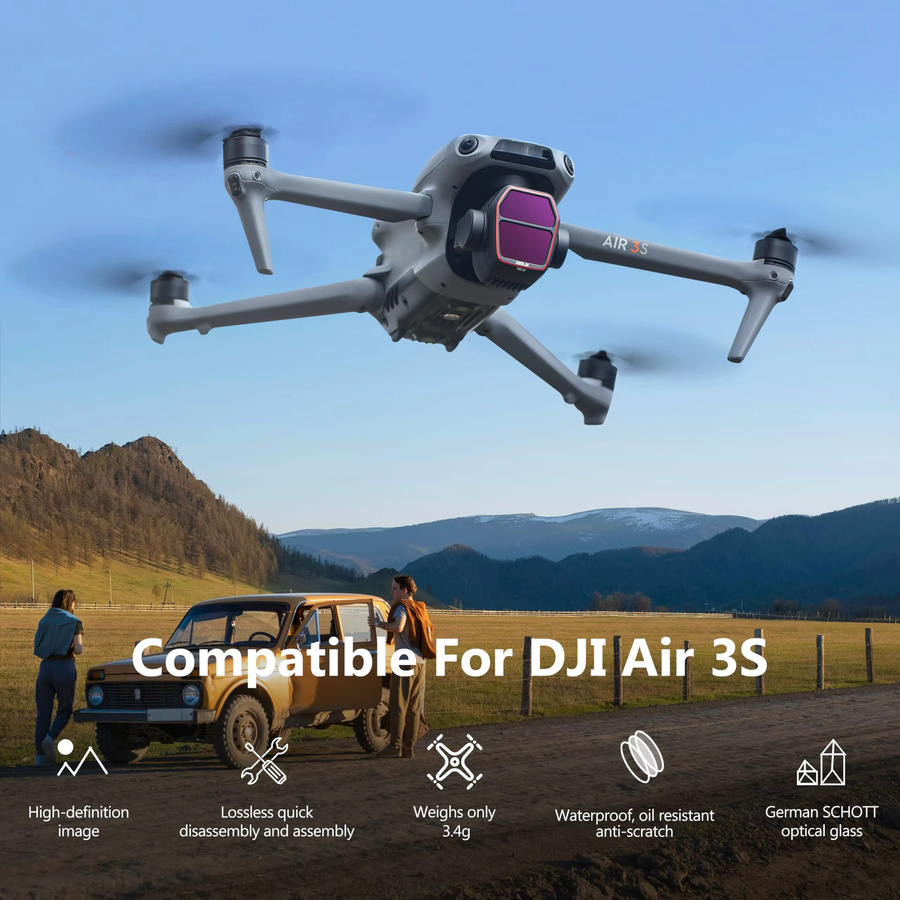 4er-Pack ND und CPL Filterset für DJI Air 3S in Schwarz mit ND16, ND64, ND256 und CPL Filtern - Bild 2