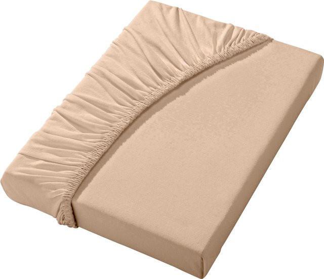 Estella Betttuch aus bügelfreiem Mako-Feinjersey in Caramel und Beige - Bild 1