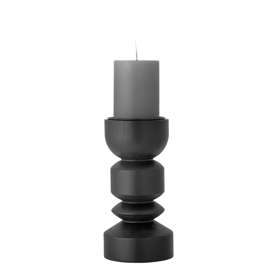Bloomingville Kerzenhalter Bowen aus Kiefernholz in Schwarz, Höhe: 22 cm - Bild 1